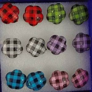 Plaid Earrings Silver Plated Posts Gift